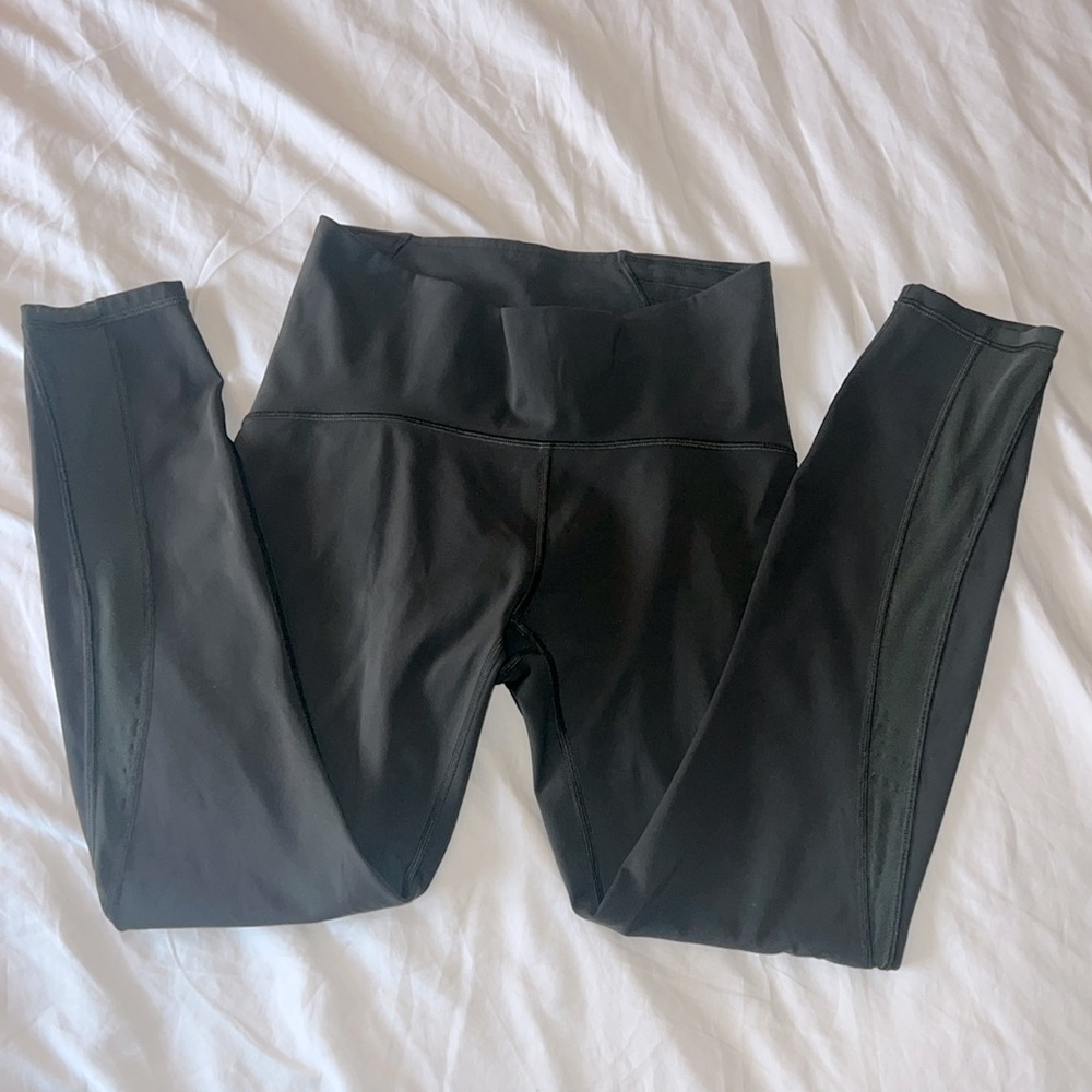 Lululemon High Waist Full Length Leggings Hunter Green with Sheer Panels 6